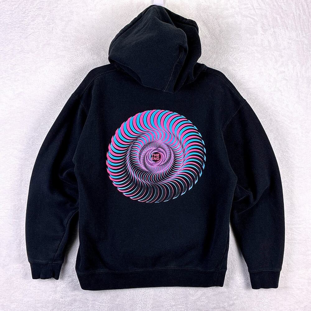 VTG Spitfire Skateboards The End Hoodie Mens M Pink Cyan Y2K Skate SoCal Surf - Picture 2 of 9